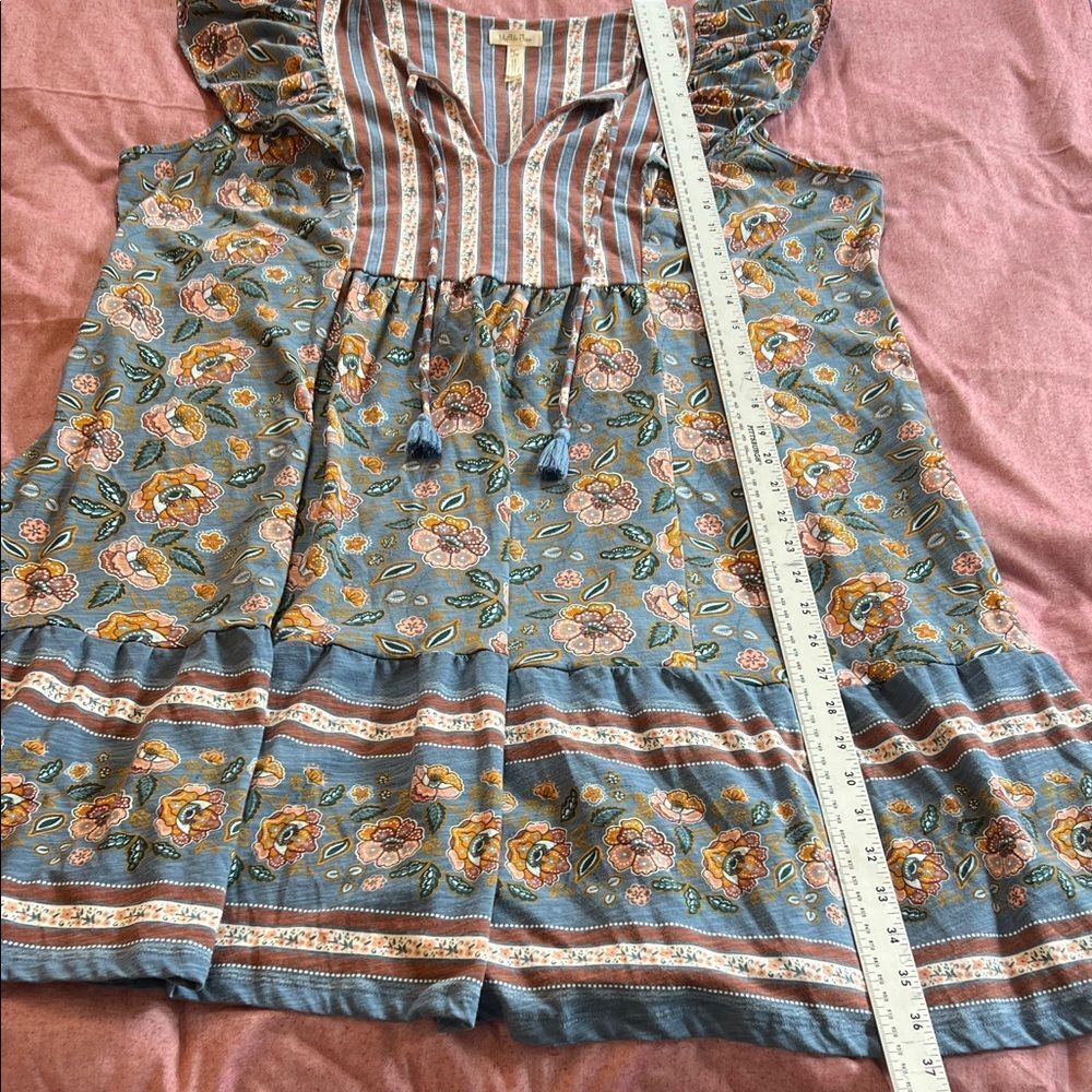 Matilda Jane Blue and Brown Striped Floral Dress Womens Large - Picture 9 of 11